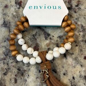 Brown and White Beaded Bracelet